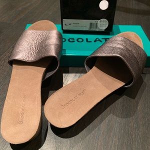 Chocolat Blu-Viveca Leather Slides-Gunmetal